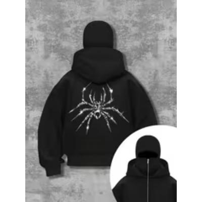 Women's Fashion Spider Print Mask Double Collar Zipper Sweatshirt Simple Hoodie