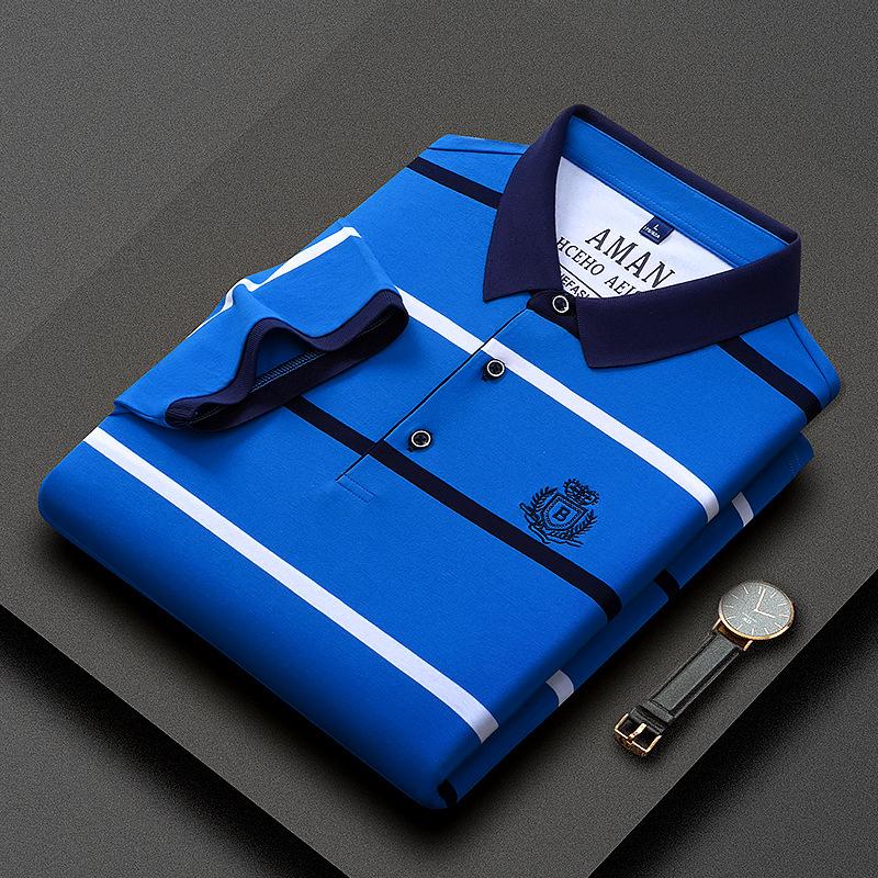 Classic Men'S Striped T-Shirt Short-Sleeved Lapel Cotton T-Shirt Bottoming Shirt Thin Business Polo Shirt