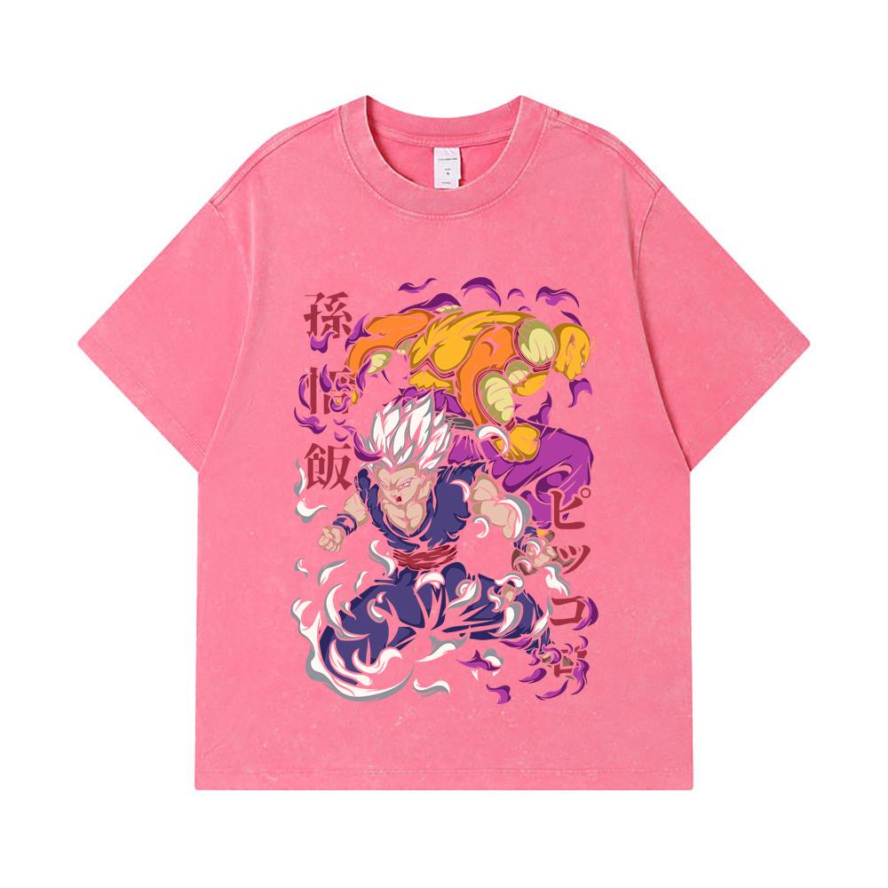 275 GSM Washed T-shirts 100% Cotton Dragon Ball V57 Gohan Piccolo Print Unisex Heavy Cotton T Shirt