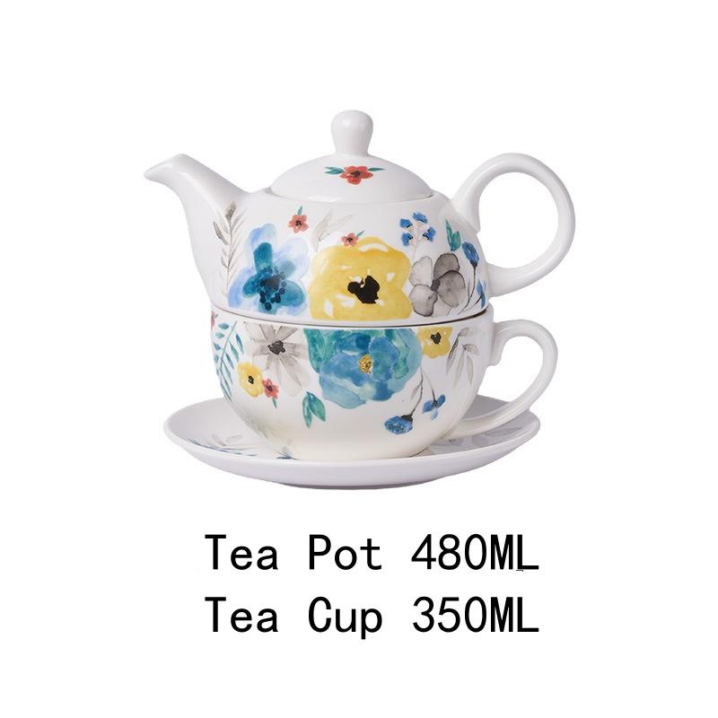 Bone China Tea for One Set In Floral Design Ceramic Teapot Cup and Saucer Set Teaware