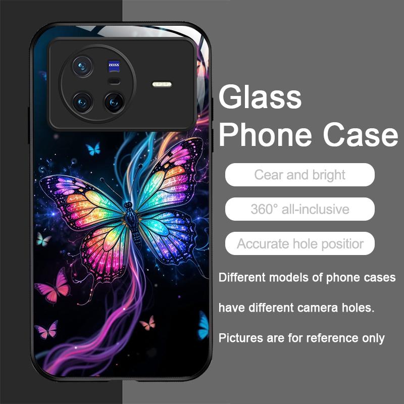 Luxury Colorful Butterflies Pattern Tempered Glass Phone Case for OPPO Reno 13F 12 11 10 Pro Plus Find X8 X3 Lite A94 A58 Cover