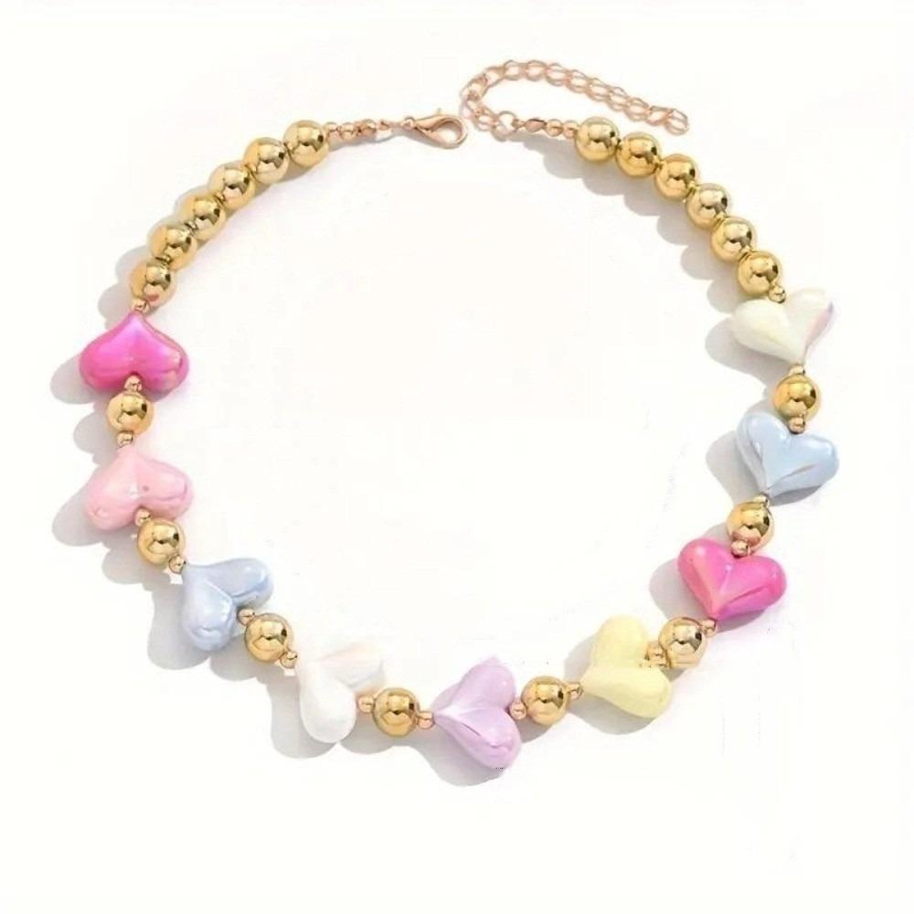 

Adjustable Women s Necklace Colorful Love Love Necklace Sweet Heart Splicing Necklace Summer Beach