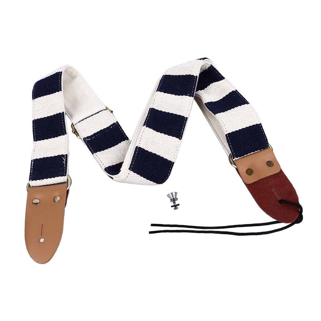 Guitar Strap Stylish Stripe Pattern Thickened Cotton Leather Adjustable Guitar Bass Strap Belt Blue