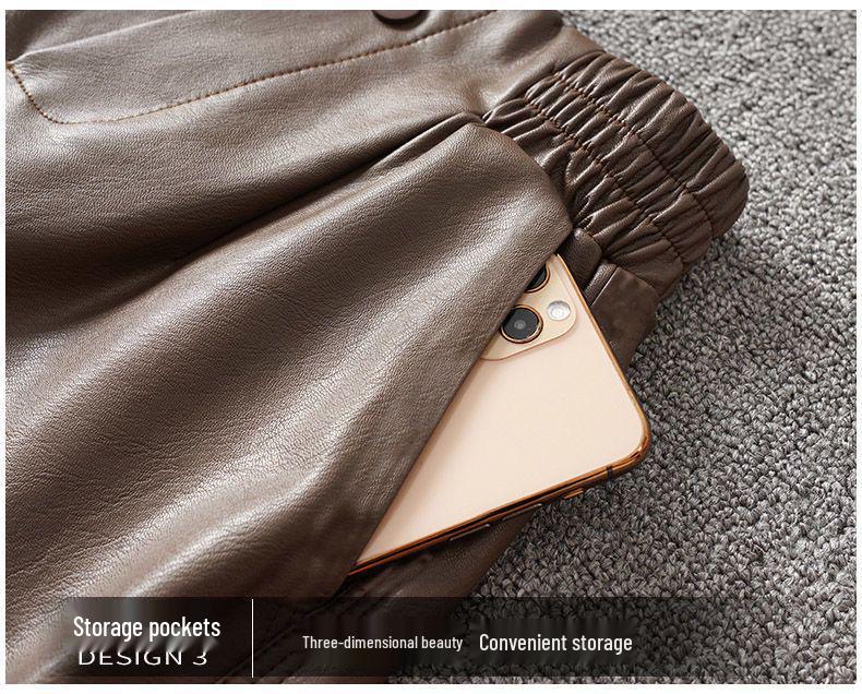 Women's High-Waisted PU Leather A-Line Bootcut Shorts, Plus Size, 2026 Autumn/Winter Fashion.