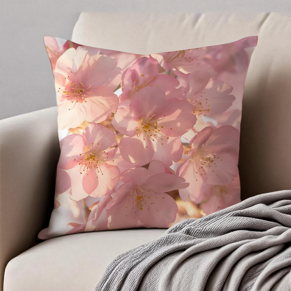 Natural Cherry Blossom Cushion Cover Pillowcase Antidustmite Invisible Zipper Short Plush Sofa Cushion