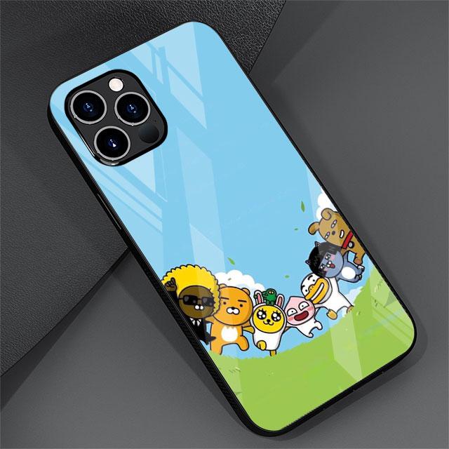 Kakao Friends Cute Glass Case For Apple iPhone 14 13 Pro 11 12 7 8 Plus SE 2022 XR X XS Max 6 6S Tempered Phone Cover Cartoon