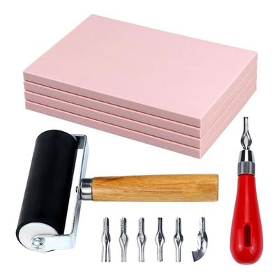 Rubber Stamp Making Kits Stamp Block Practical Rubber Brayer Roller Carving Starter Tool Kits for DIY Stamp Carving
