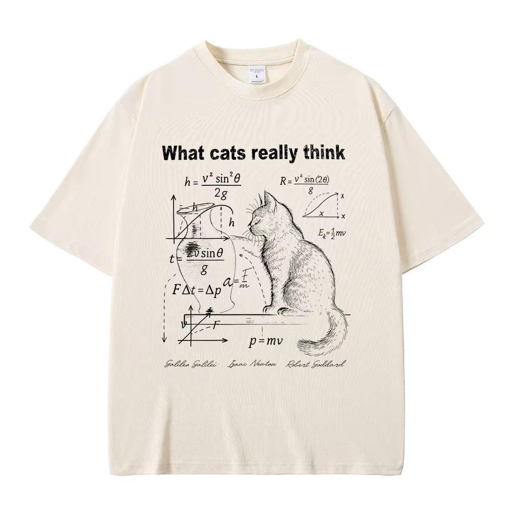 2026 What Cats Really Think Schrodinger Cat Funny Meme Graphic Tshirt Mens Womens Cotton Casual Top Fit Street Wear Ins Y2k