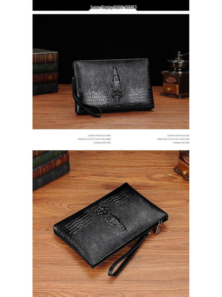 Crocodile Pattern Men's Large Capacity Leather Clutch Wallet