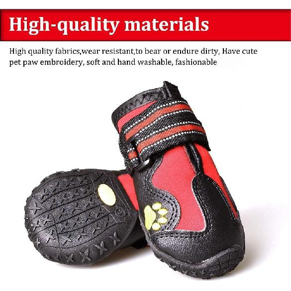 CovertSafe& Dog Boots for Dogs Non-Slip, Waterproof Dog Booties for Outdoor, Dog Shoes for Medium to Large Dogs 4Pcs with Rugged Sole Black-Red