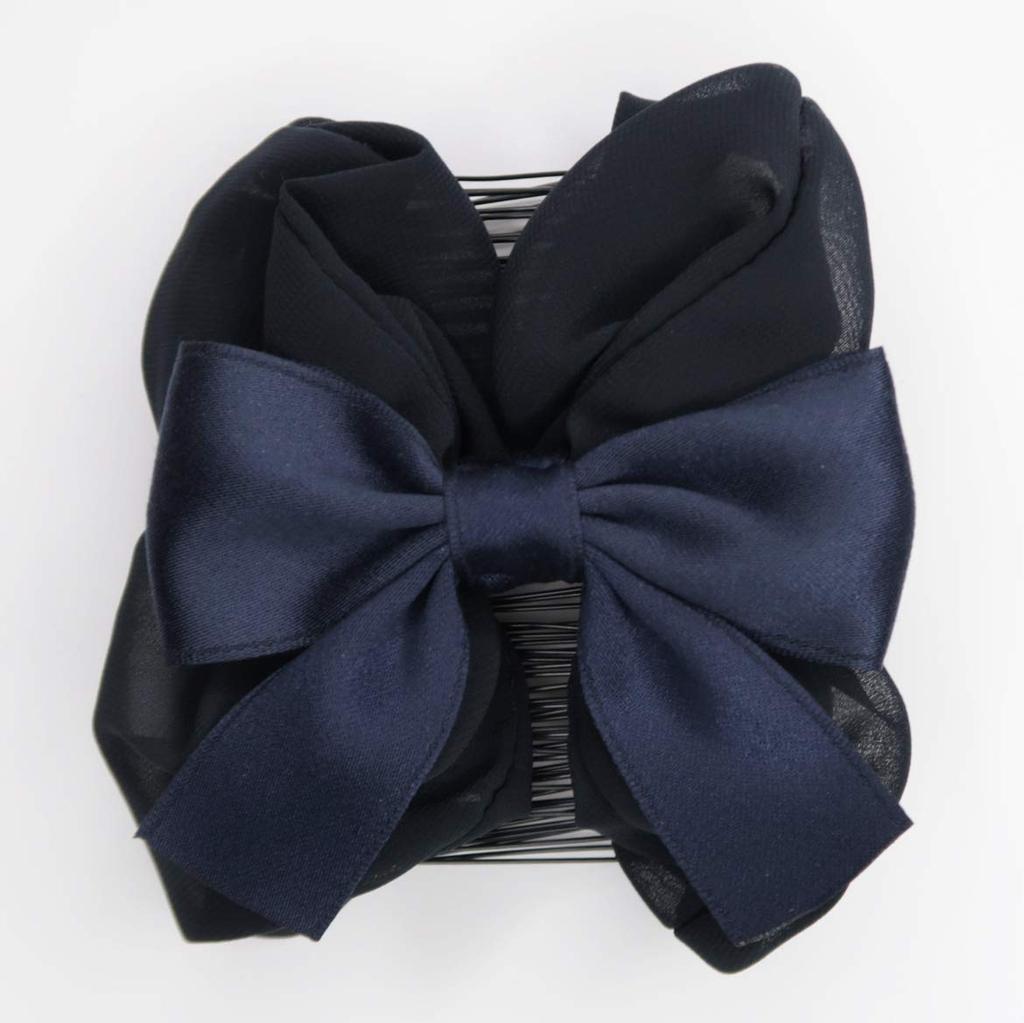 Bijinkami Twin Comb Tie Large In Perfect for Creating Voluminous Black Ribbon, Large, (Made Japan) - Hair,