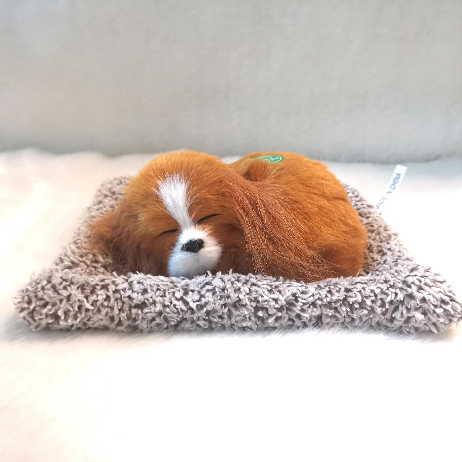 Plush simulation dog toy sleeping dog ornament featuring sound contains bamboo charcoal bags to purify the air designed for home decor