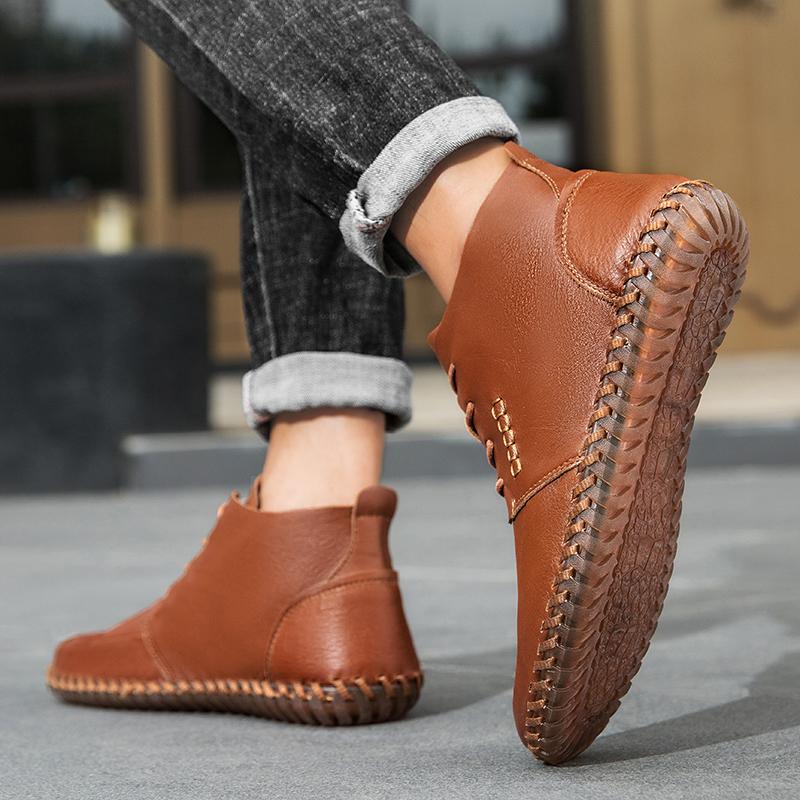 Men's Casual Handmade Leather Shoes 2026 Comfortable Lace-up Shoes with Wear-resistant Sole Multi-Color for Daily Wear Walking