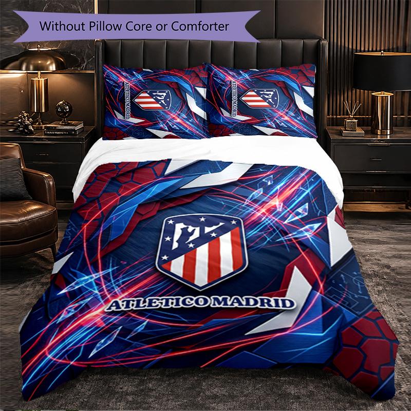 Conjunto de Roupa de Cama Atlético de Madrid Padrão 3 Peças Microfibra Macia Capa de Edredom com Fronhas para Quarto