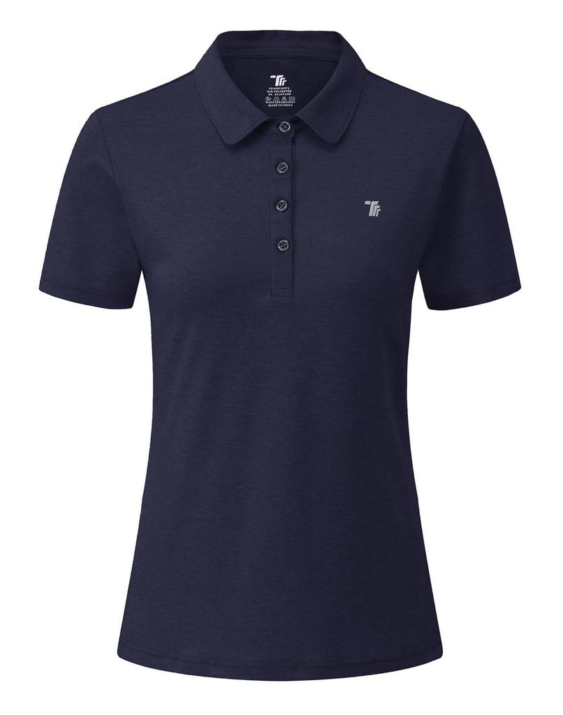[Gopune] Women's Short-Sleeve Polo Shirt, Sweat-Wicking Quick-Dry Breathable UV-Cut, Stretch Collared Top for Golf Tennis Sports Casual (Navy, 2L)