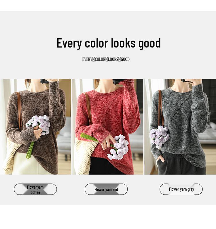 Women's 100% Pure Wool Round Neck Thickened Sweater for Autumn/Winter