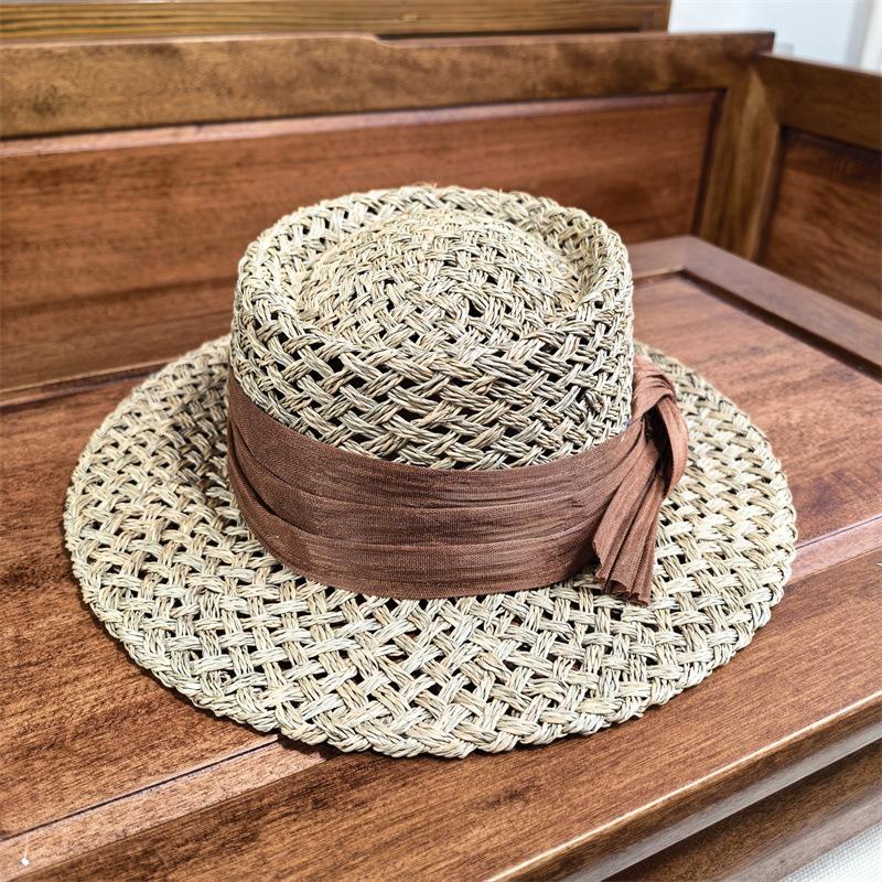 Straw Hat Women's French Vacation Salty Straw Woven Concave Top Top Hat Summer Sun Protection Visor Retro Versatile Casual Beach Hat