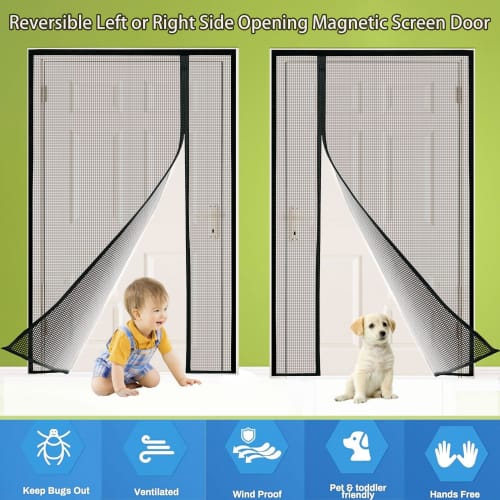 Zlhloj Double-Hinged Magnetic Screen Door, 95x230 cm, Entryway Screen Curtain, Ventilation, Insect Repellent, Automatic Closure, Mosquito Net, Easy In