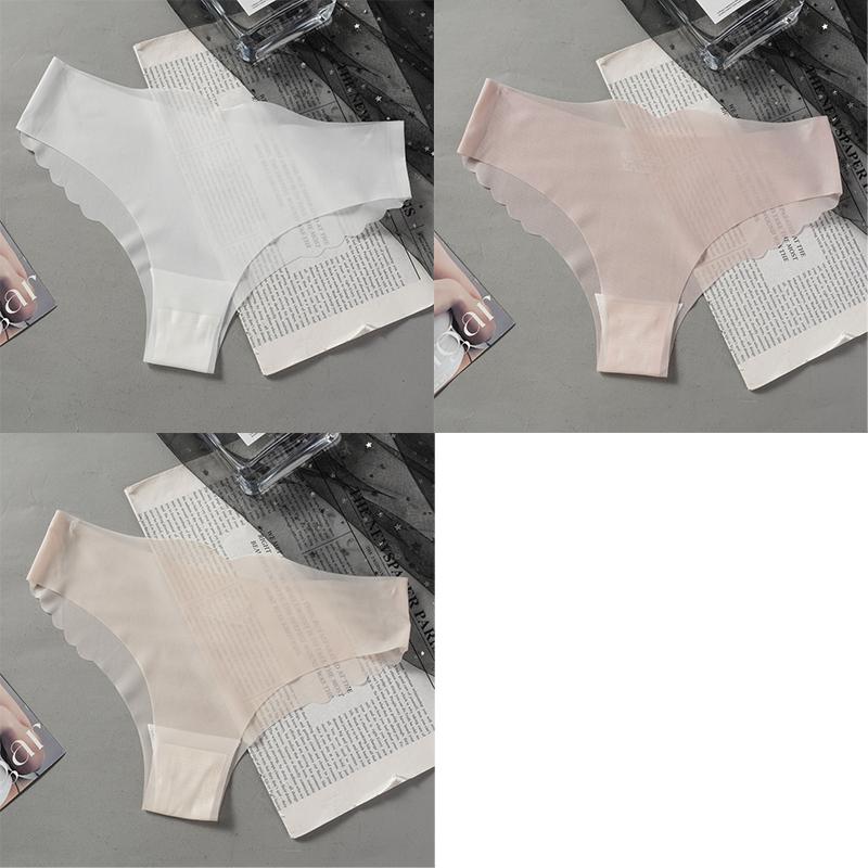 

1/3 шт. Женские трусики из ледяного шелка с низкой посадкой, летние, прозрачные, тонкие, сексуальные, дышащие, однотонные, с волнистым краем L фиолетовый