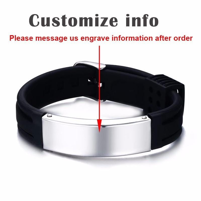 Vnox 16mm Personalize Bracelets for Men Silicone Band with Stainless Steel ID Bar Casual Jewelry Valentine's Day Gift for Him