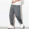 Men's Summer Chinese-Style Lightweight Breathable Cropped Pants Casual Harem Pants with Knotted Buttons