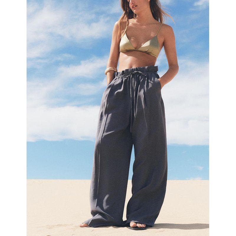 Spring and Summer New Women's Clothing Minimalist Bowknot Decoration High Waist with Belt Paper Bag Drape Pants 3152423