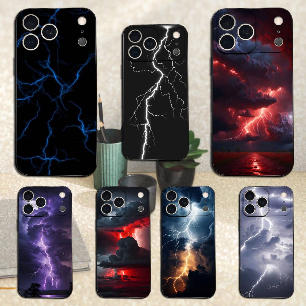 T-Thunderbolt L-Lightning For iPhone 13,17,11,12,16,14,15,Plus,Pro Max,XS,X,XR,SE,Mini,8,7,Soft Silicone Black Phone Case