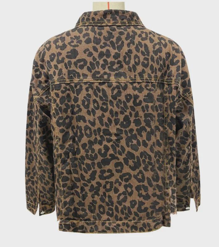 2024 Jeansjacke mit Leopardenmuster: Europäischer und amerikanischer Stil, Frühling/Herbst, langärmlig, kurz, locker, lässige Passform für Damen.