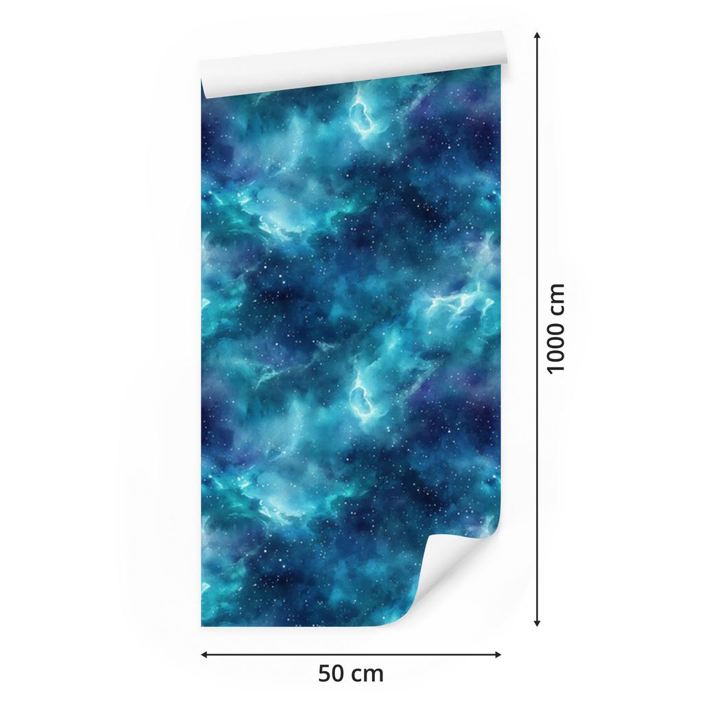 Watercolor Galaxy Wallpaper Blue, Turquoise and Navy Blue 50x1000