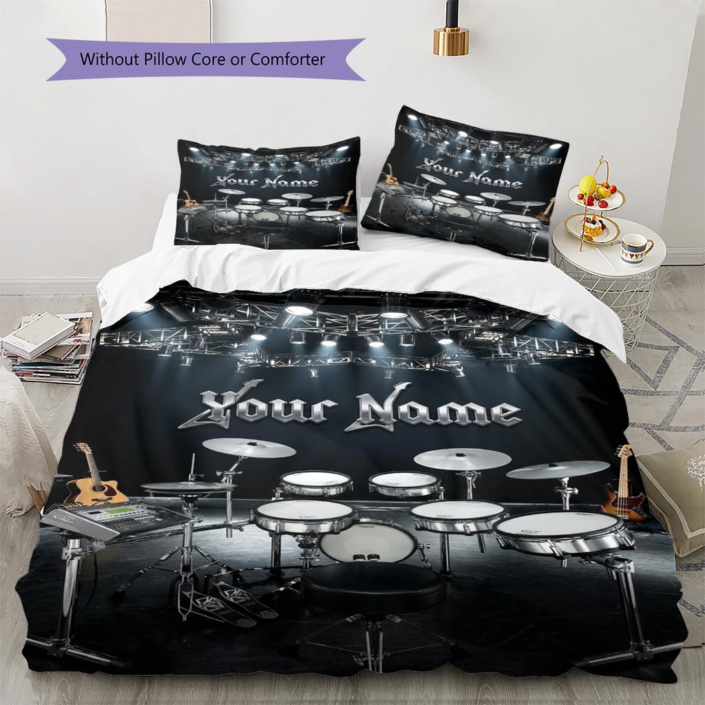 Name Custom Drum Pattern Bedding Set Quilt Cover Pillowcase Home Decor Gift (1 * duvet cover + 2 * pillowcase, without core)