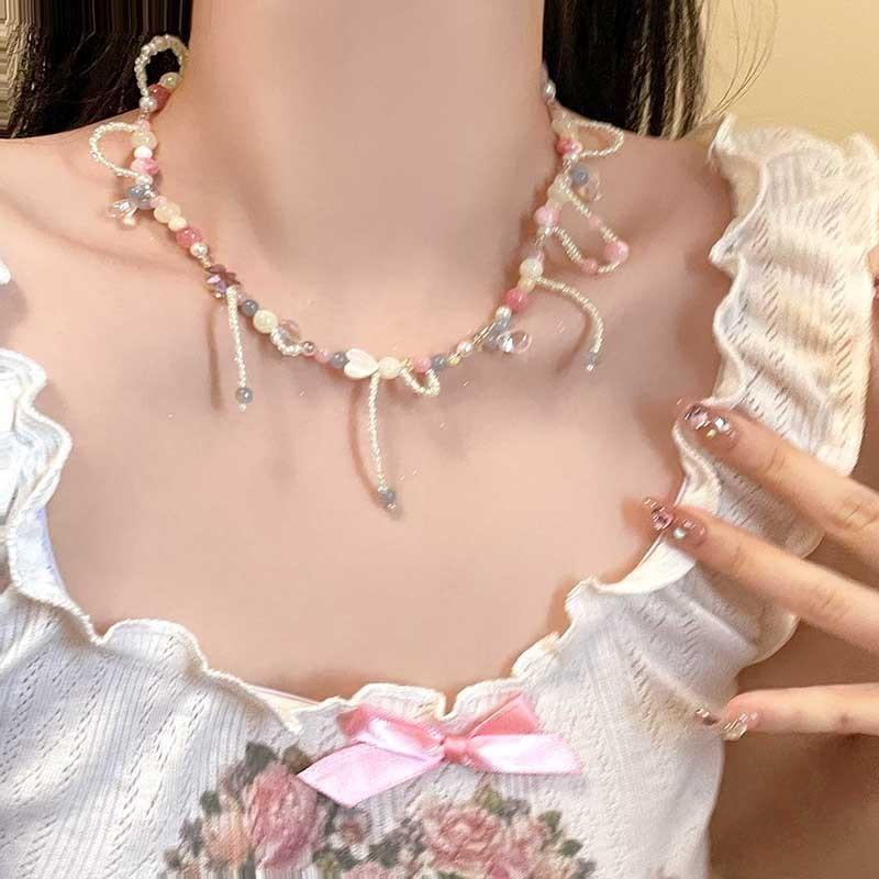 Summer Color Stars Beaded Pendant Necklace Female Sweet Small Fresh Clavicle Chain Vacation Style Niche Versatile Necklace