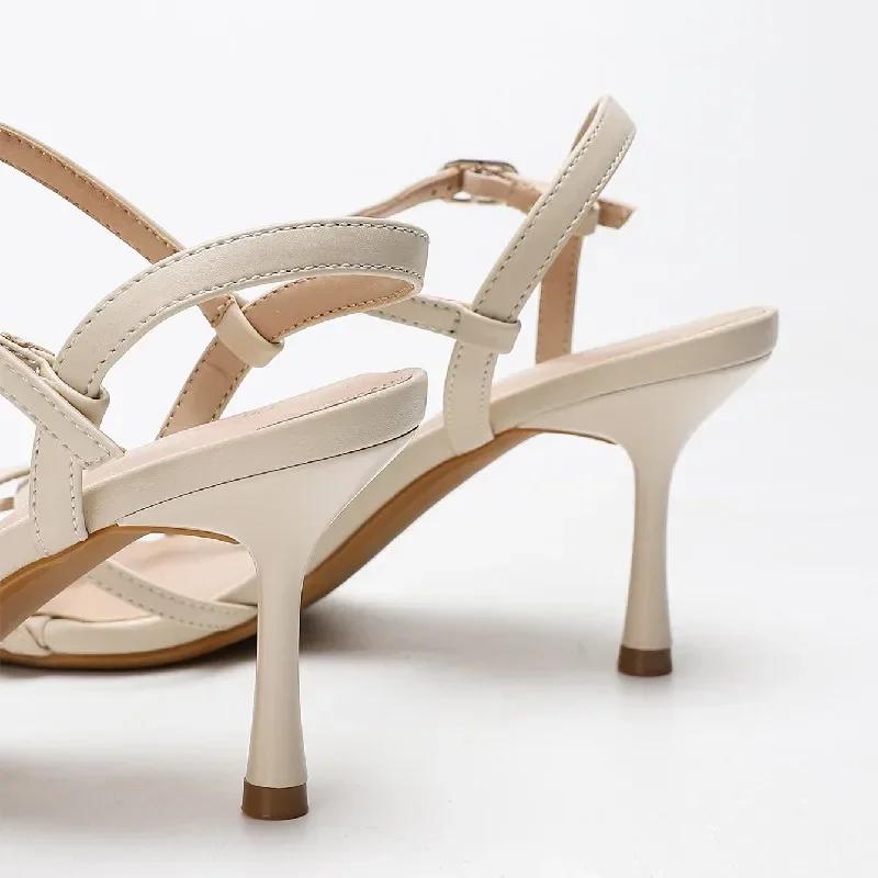 Fashion Elegant Ankle Strap Pointed Toe Design Heels Sandals Women Fashion Narrow Band Slide Sandals Concise Comfort Dress Office Shoes