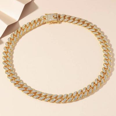 Sada 2 kusů Zirkonový náhrdelník Náramek Sada Kreativní Evropský Americký Osobnost Hip Hop Třpytivý Kamínkový Řetízek na klíční kost