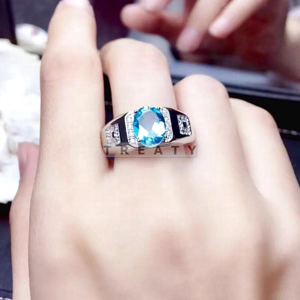 Blue Topaz Oval Cut Gemstone With 925 Sterling Silver Ring For Men's #258 JL375725491547
