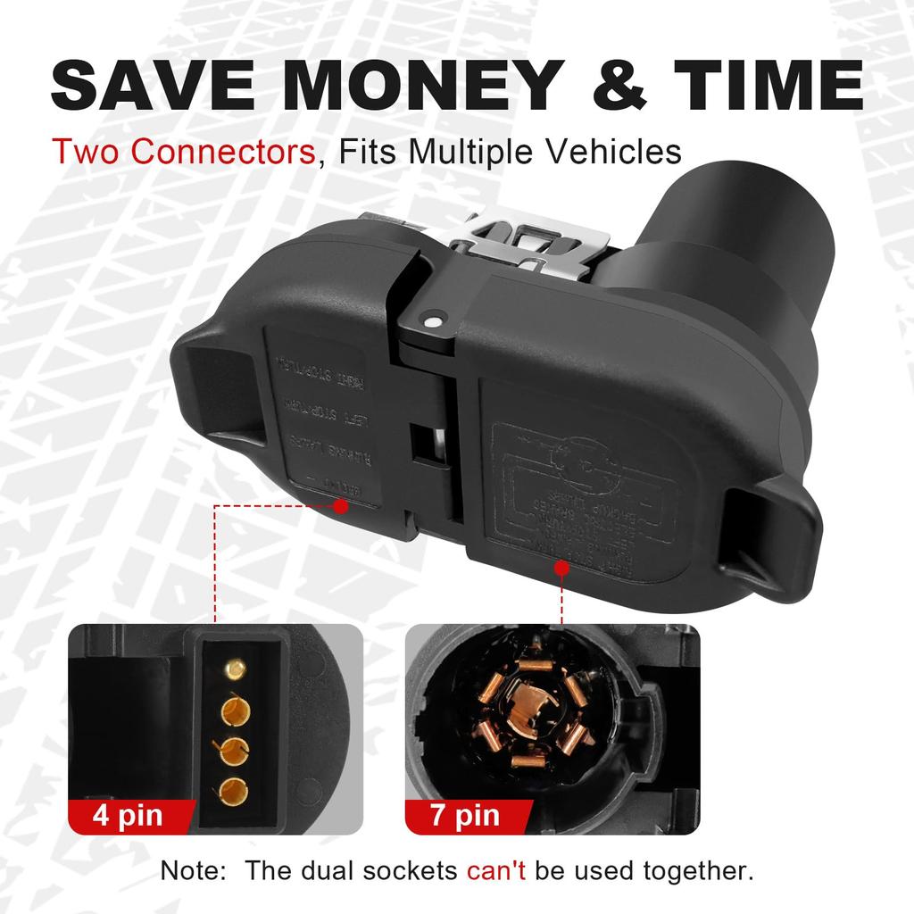 NeaLia Premium and Trailer Round Trailer Socket with Flat Replacement Truck Plug for Towing Pickup Hitch Wiring 7-Pin 4-Pin Connector, 7-Blade