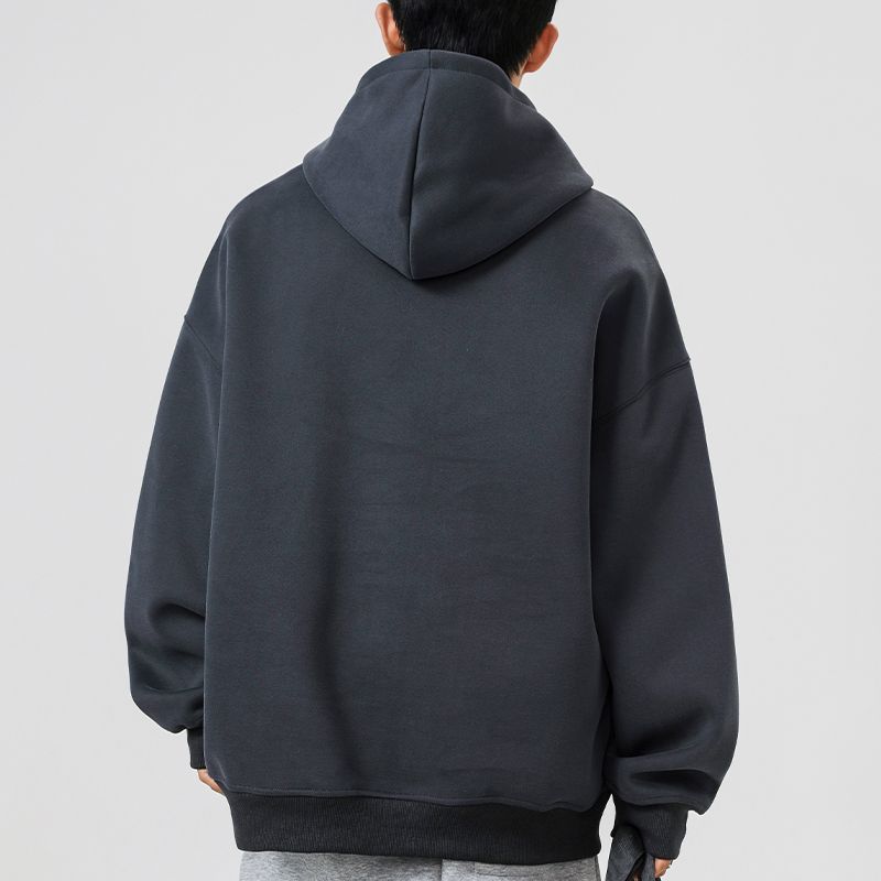 Solid Color Half Zip Hooded Sweatshirt Men Loose Casual Daily Pullover Hoodie