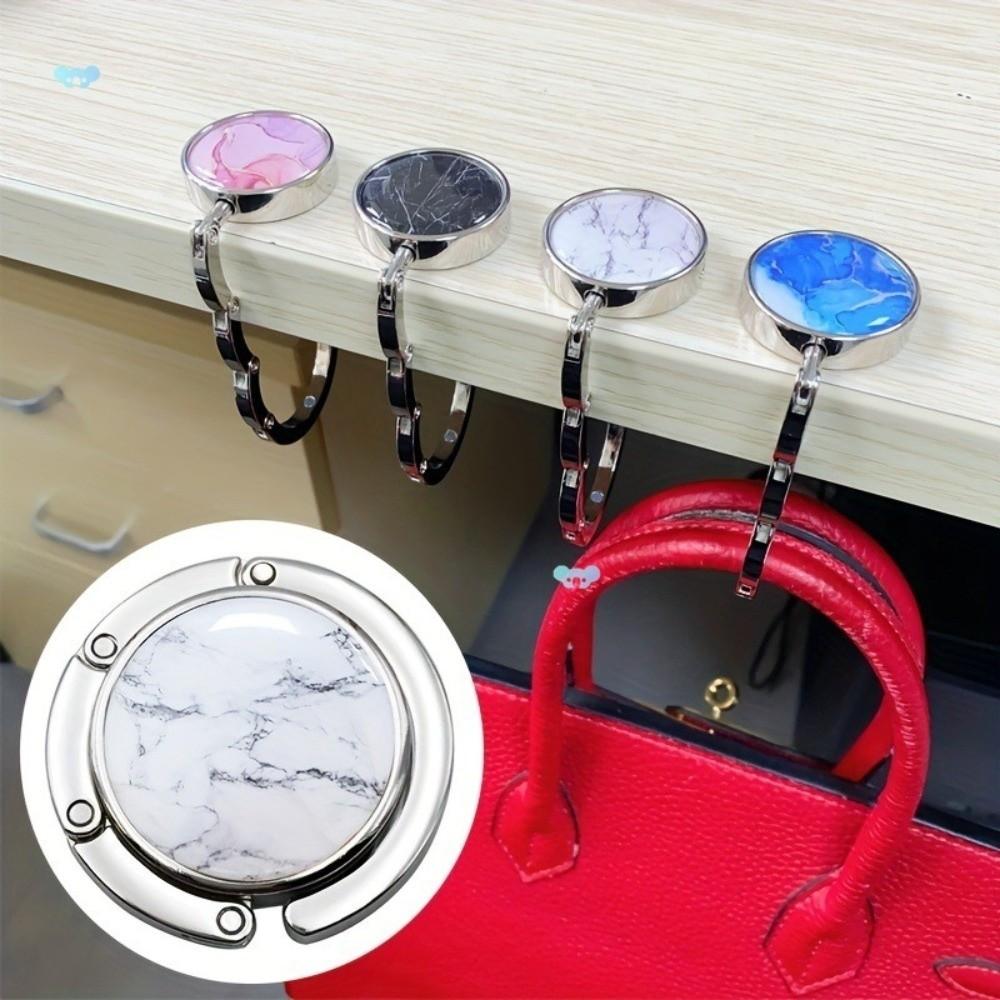 Fashion Foldable Handbag Hook Portable Creative Briefcase Hanger Durable Marble Pattern Table Hanger Girls Gift