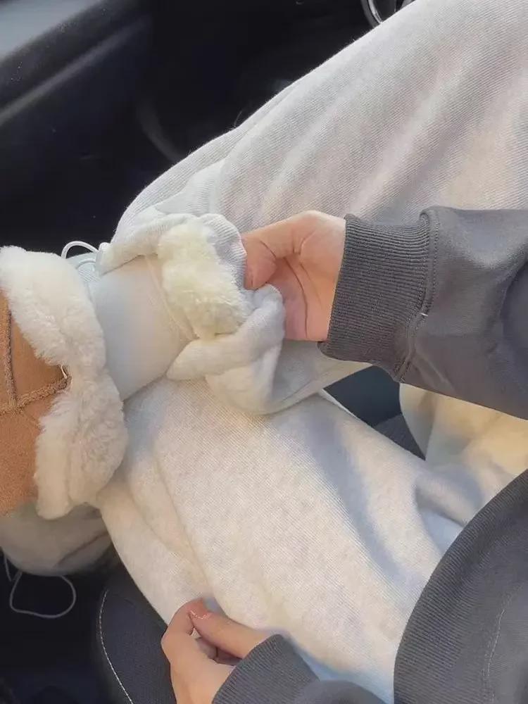 Pantaloni de zăpadă groși de iarnă din catifea cu picior larg și talie înaltă pentru femei