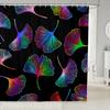 Green Ginkgo Biloba Shower Curtain Gold Ginkgo Leaves Modern Bathroom Shower Curtains Set Waterproof Botanical Bath Curtain Sets