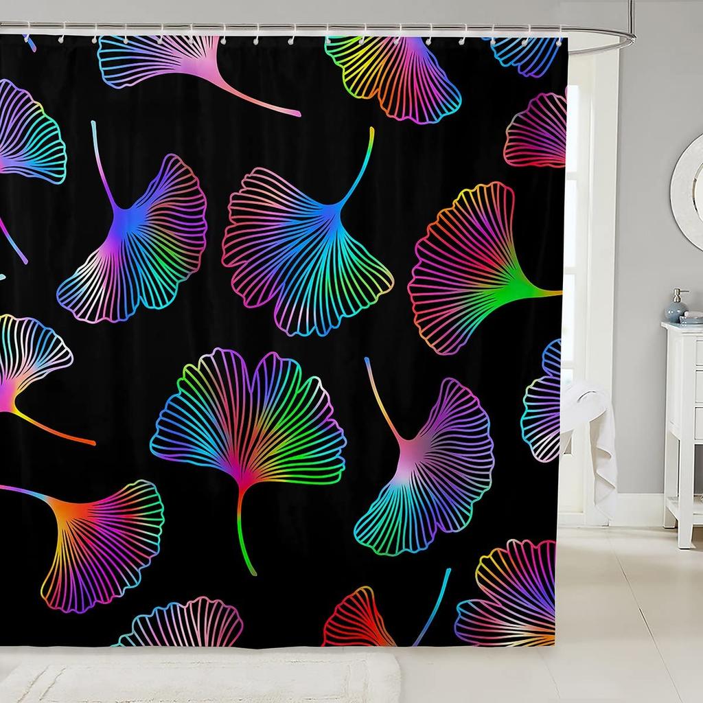 Green Ginkgo Biloba Shower Curtain Gold Ginkgo Leaves Modern Bathroom Shower Curtains Set Waterproof Botanical Bath Curtain Sets