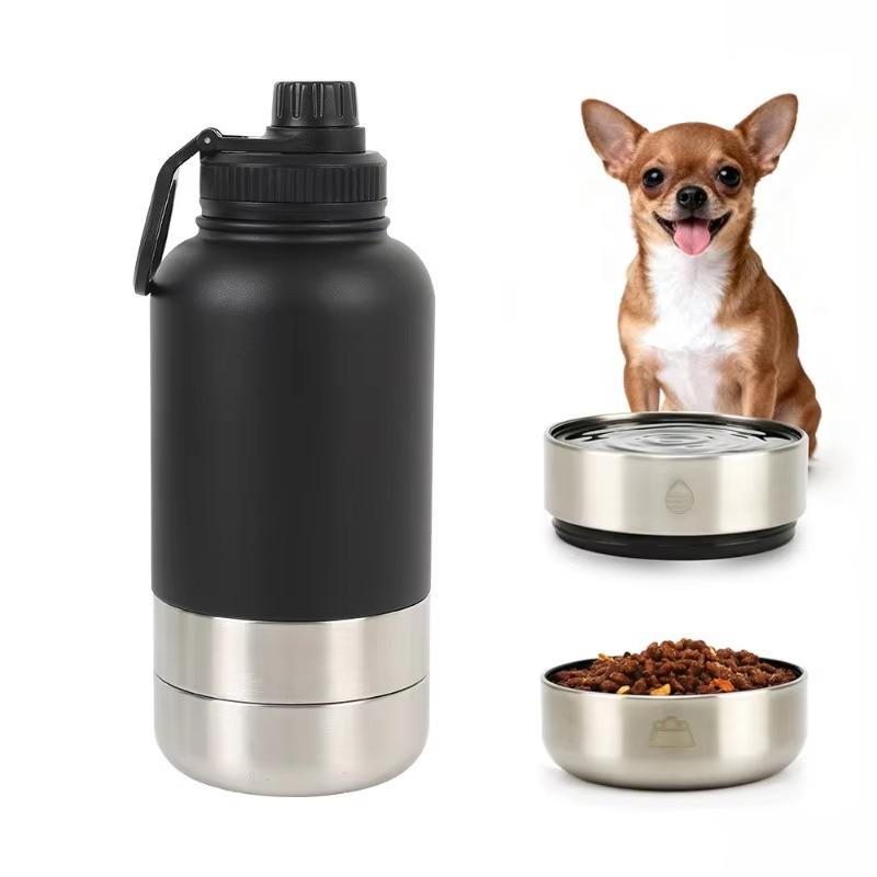 

32oz 3-in-1 Portable Dog Water Bottle With 2 Bowls, Leak-proof Travel Water Dispenser For Walking And Hiking чорний