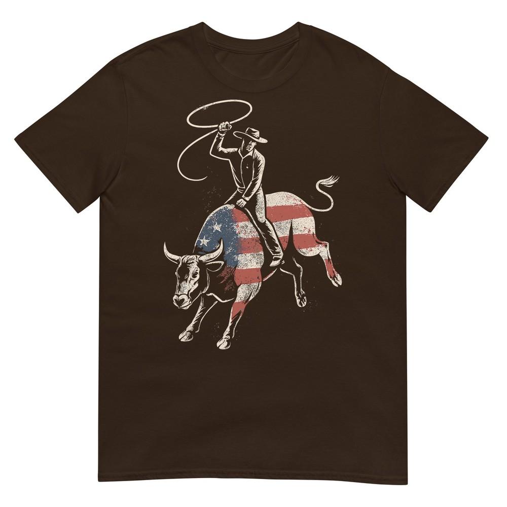 American Rodeo Bull Rider Usa Flag Patriotic Western Cowboy TShirt