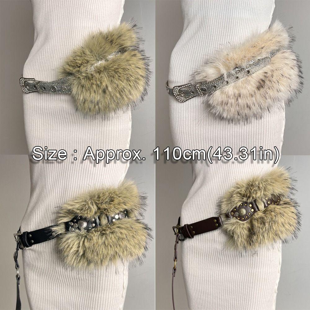 Y2K Plyšové pasové pásky Punk Huňaté Kožešinové Kovbojské Pásky Vintage Pásky z Umělé Kožešiny Dámská Móda