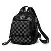 Ryggsekk for kvinner Sjakkbrett Rhinestone Bag Outdoor Leather Backpack