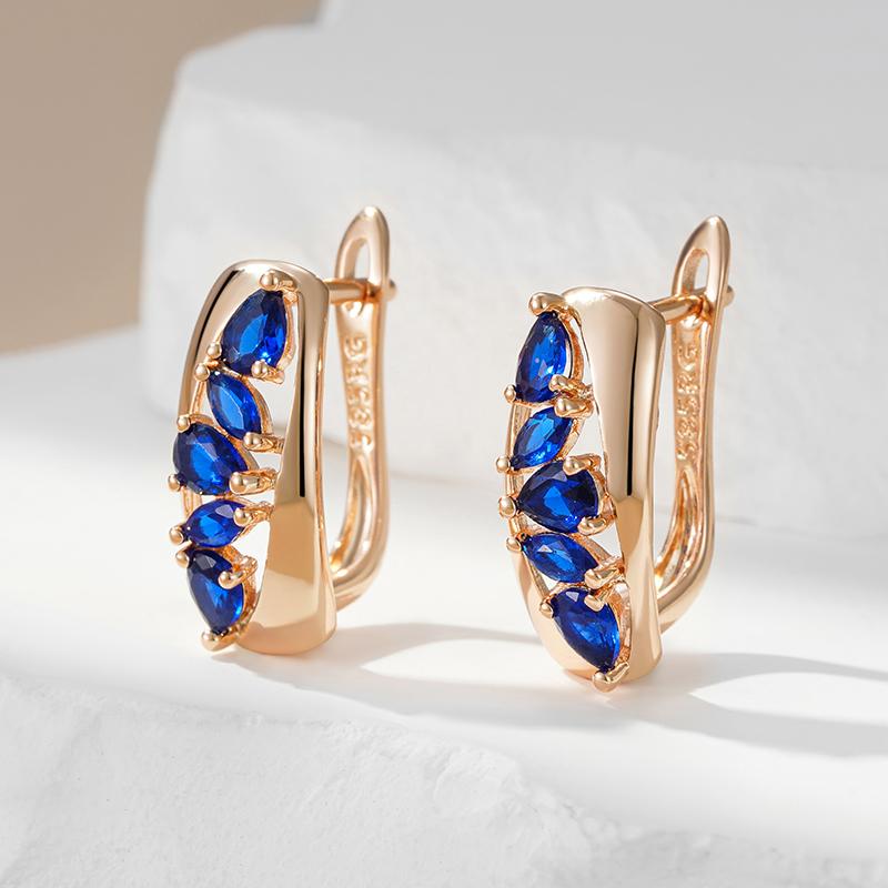 Full Sparkling Blue Natural Zircon English Earrings For Women Fashion  Rose Gold Color Wedding Daily Jewelry
