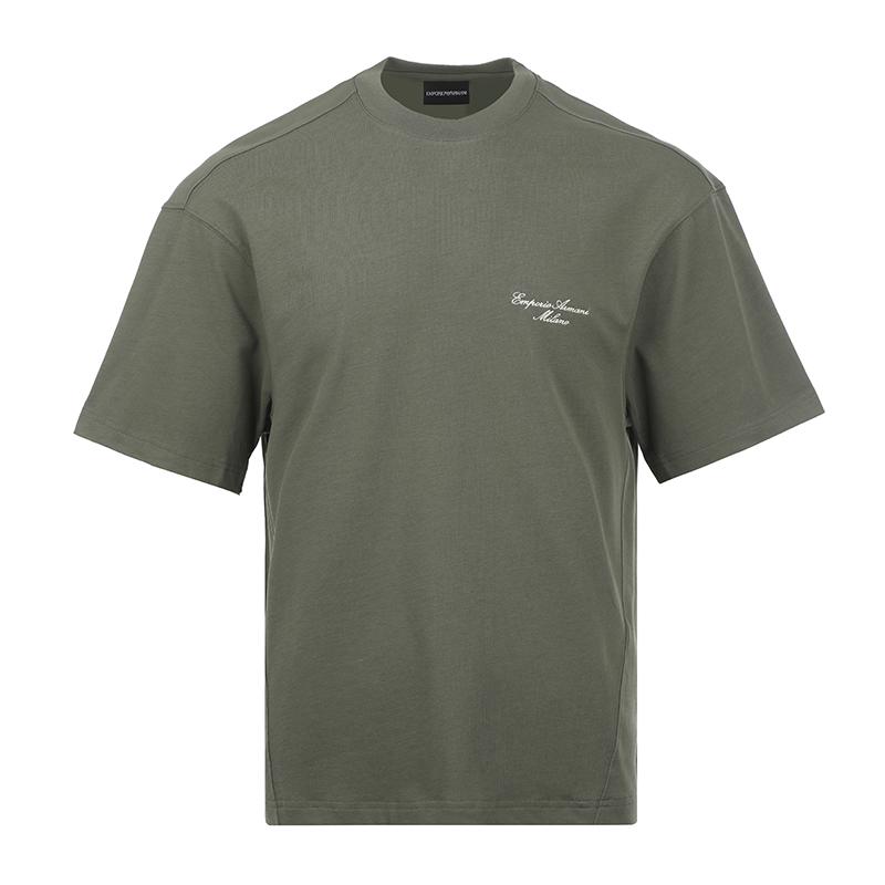 Emporio Armani Embroidered Letter Logo Loose Fit Crew Neck Short Sleeve T-Shirt Men tops Green EM001060-AF13715-U8142