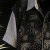Men's Bandana Patchwork Striped Contrast Pocket Short Sleeve Button Down Shirt Casual Streetwear Top
