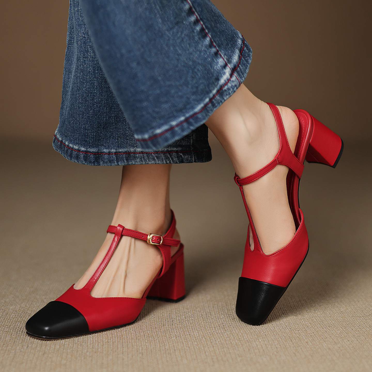 

Krazing Pot Cow Skin Летние босоножки на каблуке европейского дизайна с открытым носком и тонким низким каблуком, высокое качество, квадратный носок 35 красный