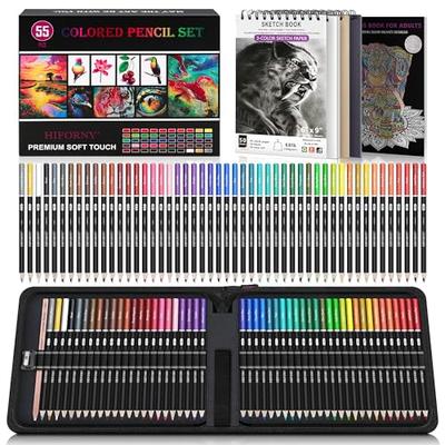 HIFORNY 55-Piece Colored Pencil Set for Adults – 50 Soft-Core Colored Pencils with Sketchbook, Coloring Book, Blender, Sharpener, and Color Chart – Gi