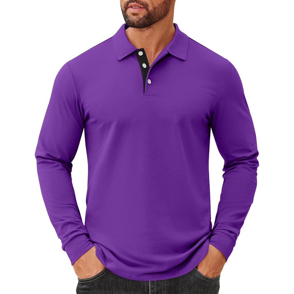 Men's Solid Color Button Lapel Long Sleeve Top Men's Casual Fashion Long Sleeve Top